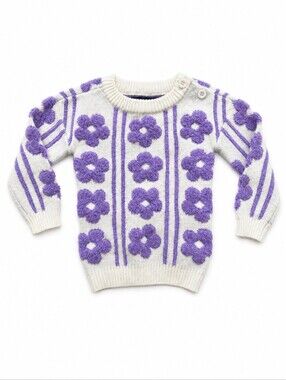 Andy & Evan Purple Flower Sherpa Sweater Size 3-6m